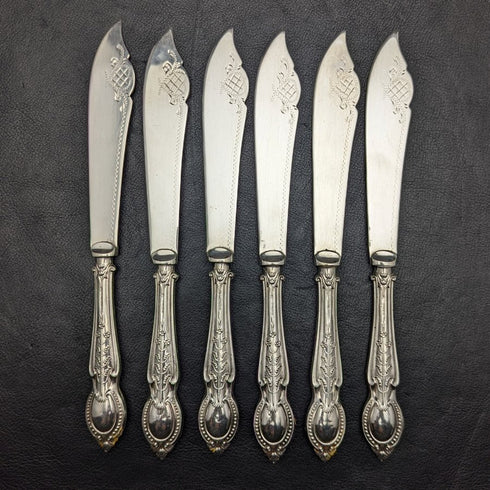 1929年 英国ヴィンテージ 純銀(925シルバー) ハンドル フィッシュカトラリー6x2&サーバセット CH Beatson 木箱入り